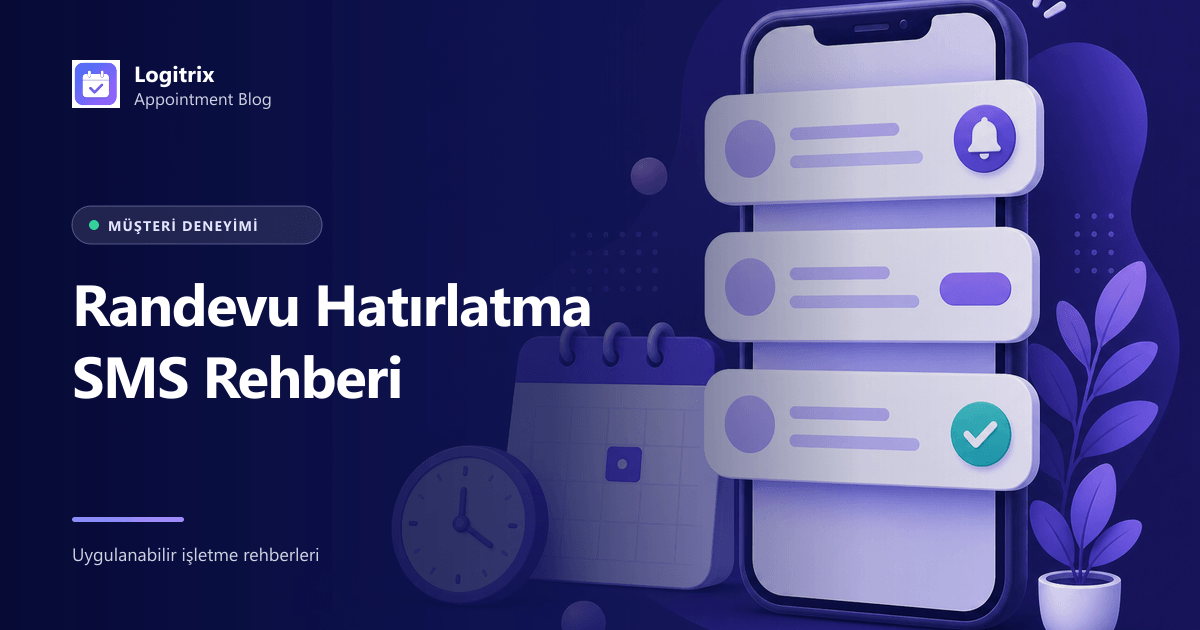 Telefon ekranında randevu onay ve hatırlatma SMS mesajlarını gösteren rehber görseli